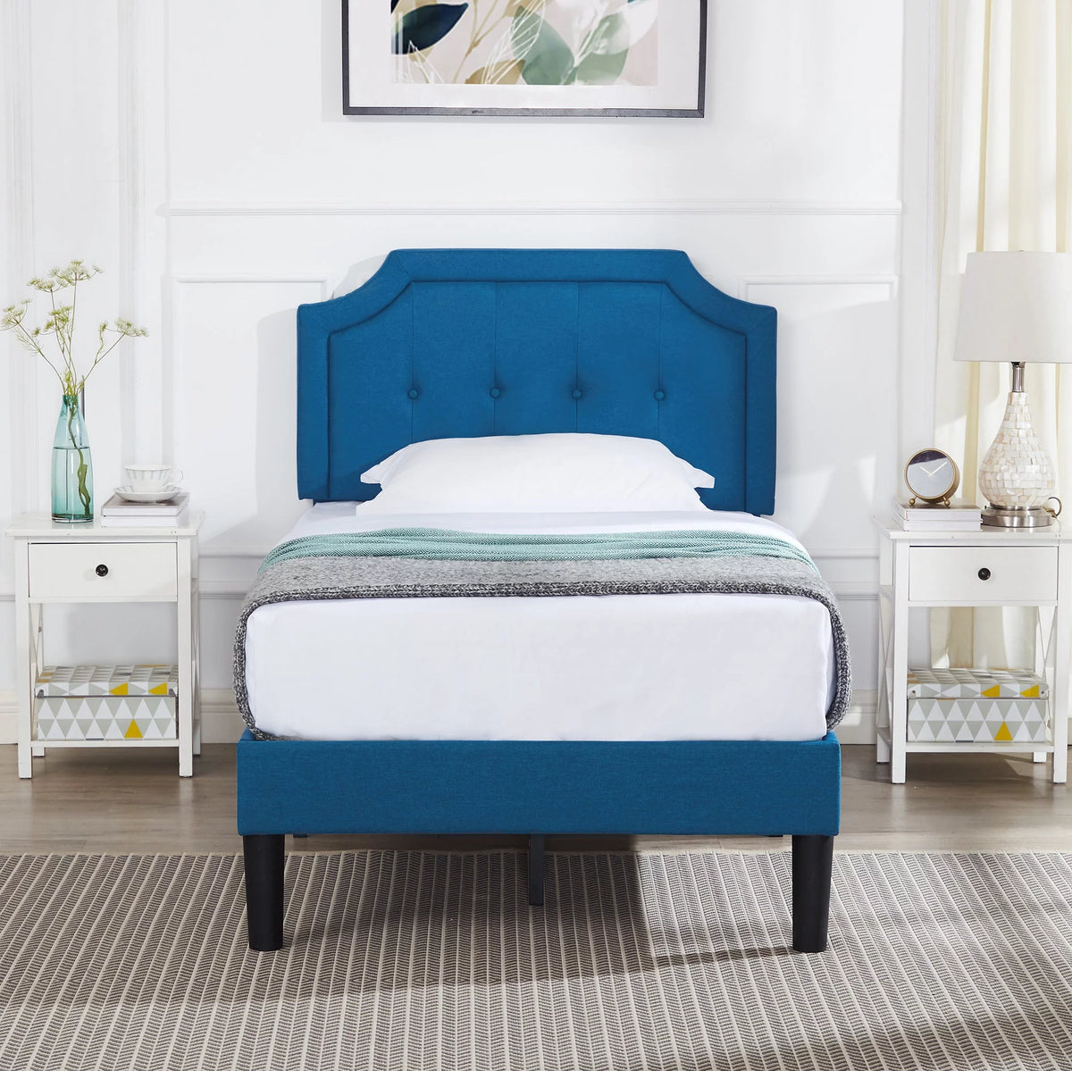 Twin Upholstered Platform Bed Frame with Adjustable Headboard A64988
