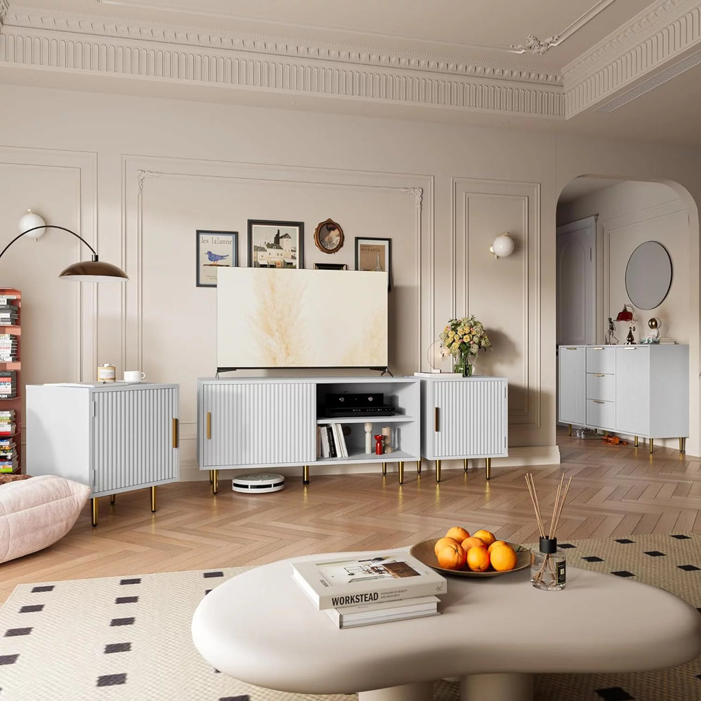 White TV Stand with Storage Cabinet E58449