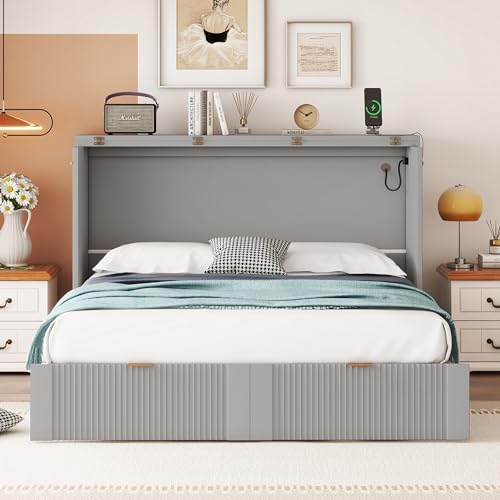 Full Size Wood Murphy Bed with Drawer Y513300