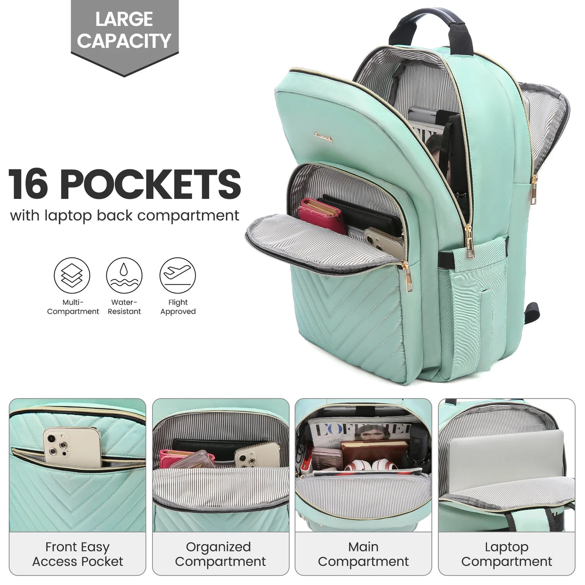 15.6" Quilted Laptop Backpack with USB I48910