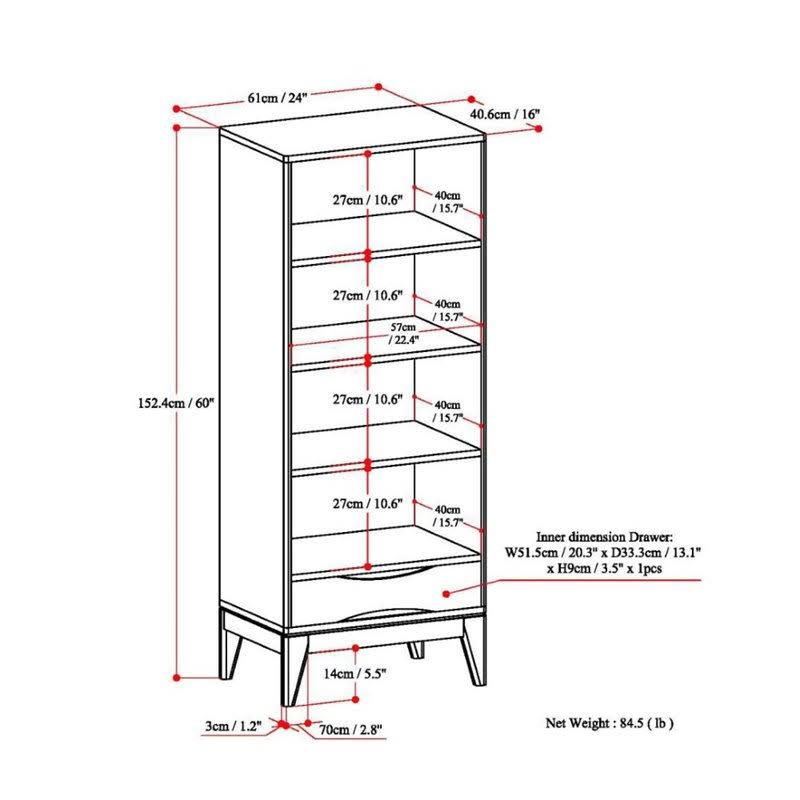 Solid Hardwood 60 in. x 24 in. Bookcase with Storage R95048