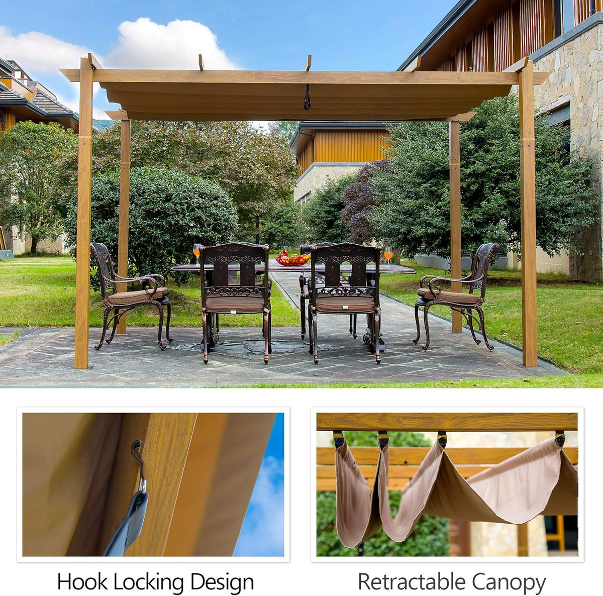Aluminum Retractable Outdoor Pergola 10x10ft X981