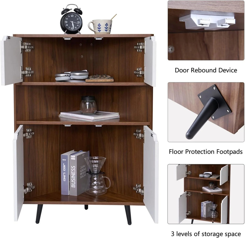 4-Tier Wood Corner Storage Cabinet with 4-Door Cabinet & 1 Cube C190