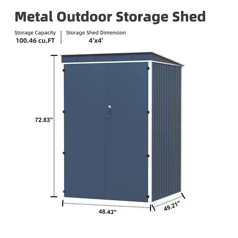 Metal Garden Storage Shed with Sloping Roof in Blue J52635