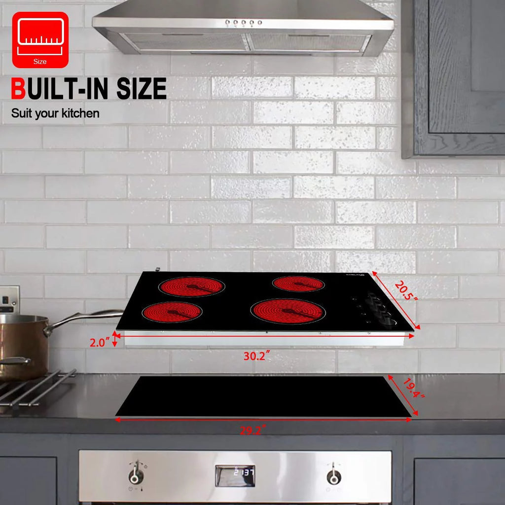 Built-in Electric Stove, 30 Vitro Ceramic Surface Radiant Electric Cooktop, 4 Burners I1206