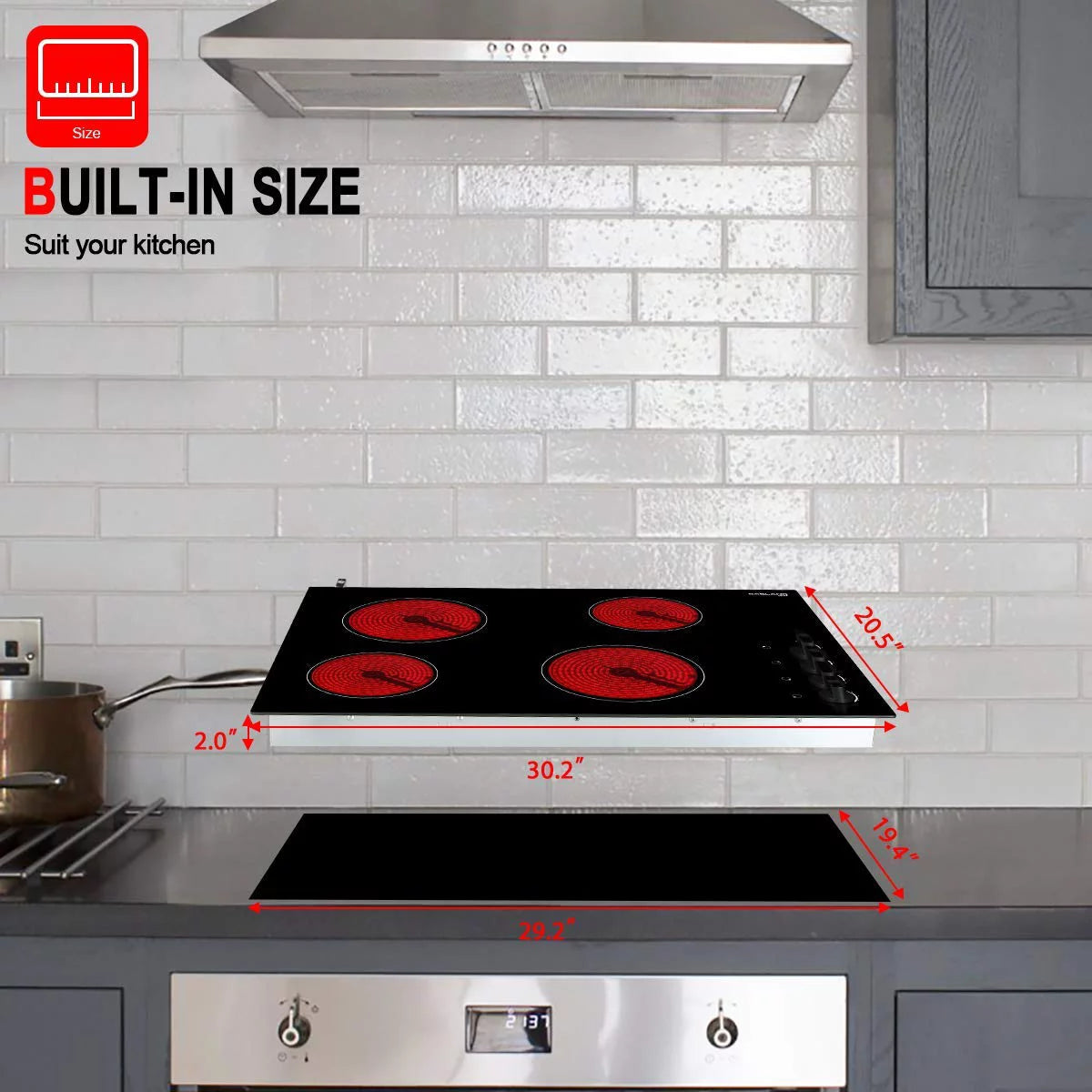 Built-in Electric Stove, 30 Vitro Ceramic Surface Radiant Electric Cooktop, 4 Burners I1206