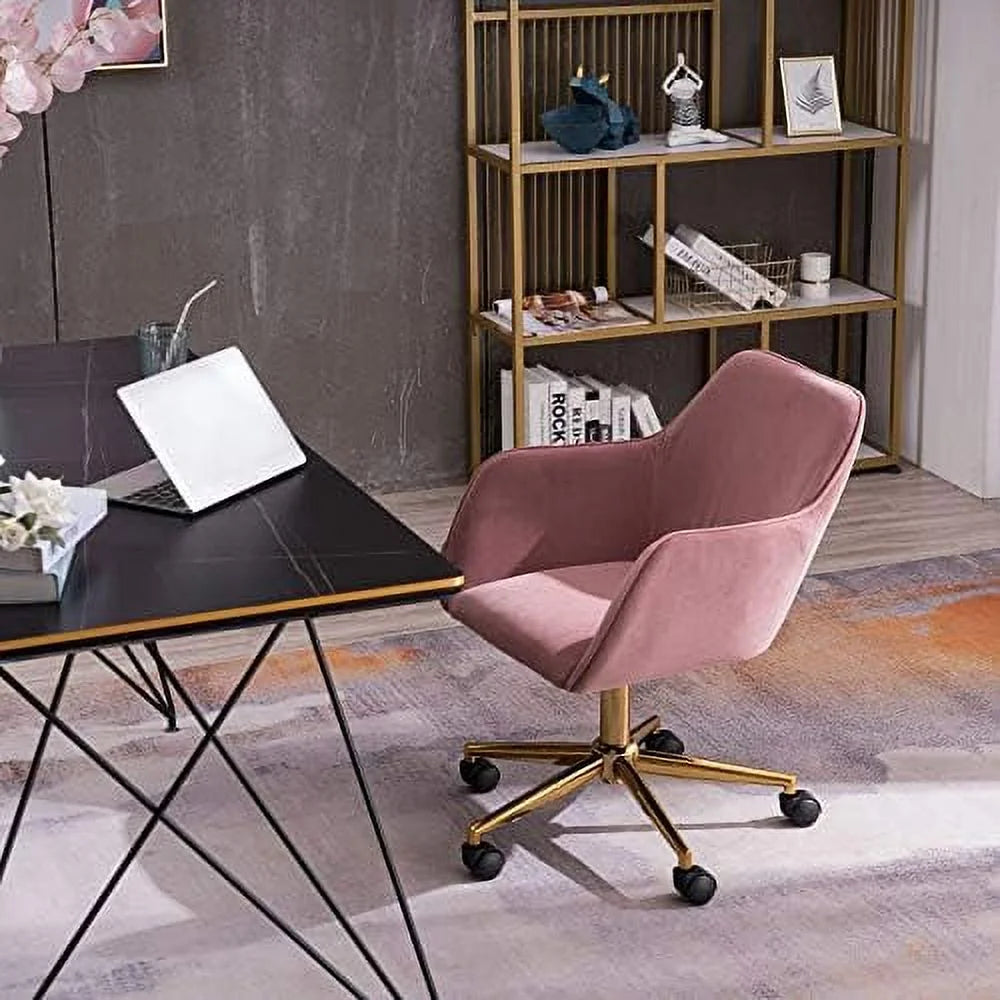 Velvet Yellow Adjustable Height Revolving Office Chair with Gold Metal Legs T103