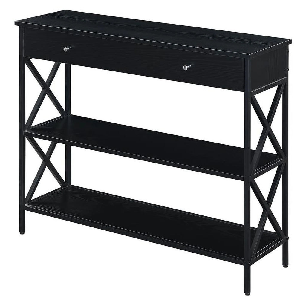 Black Wood and Metal One-Drawer Console Table V3258