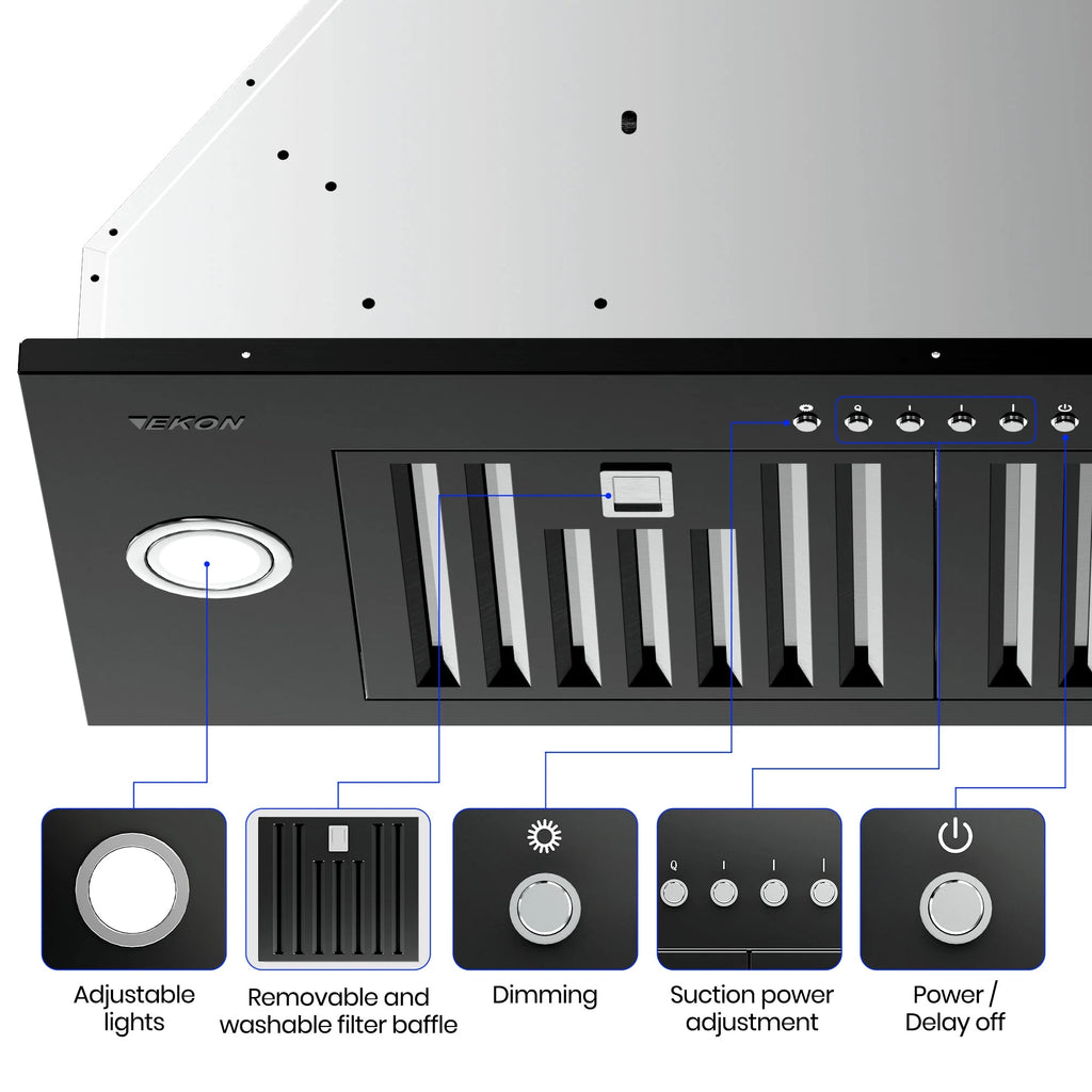 Black Stainless Steel 36 Inches Convertible Insert Range Hood S626