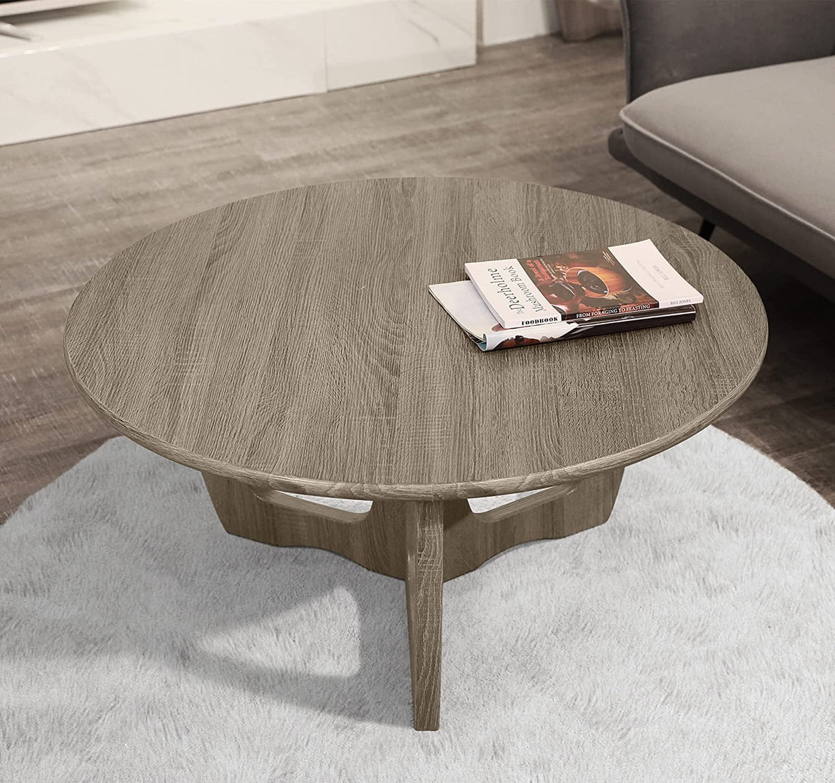 Wooden Round Coffee Table 35.5 x 18 Inches Gray N604022