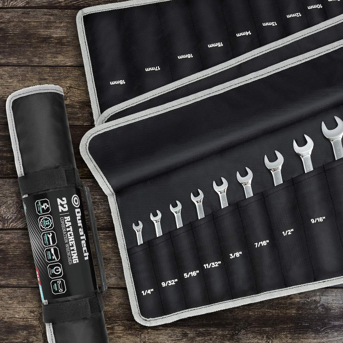 Ratcheting Combination Wrench Set, SAE & Metric, 22-piece, Chrome Vanadium Steel H326039