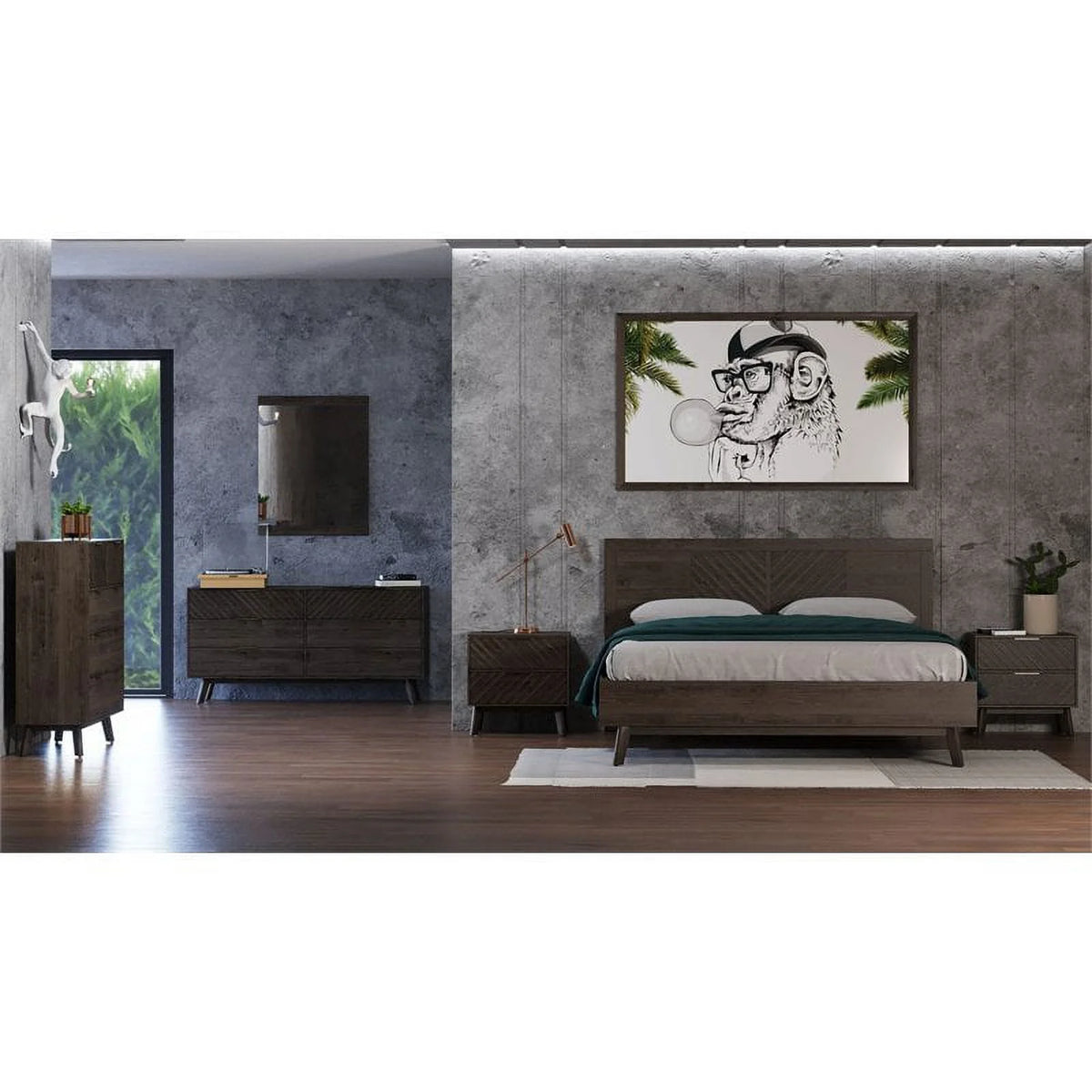 Brown Solid Wood Chevron Queen Bed I495431