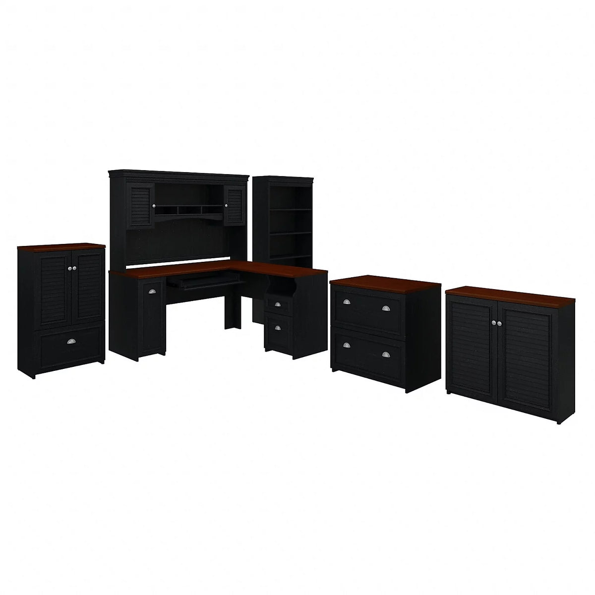 Black L Shaped Desk with Hutch and Storage S2508