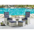 All-Weather Wicker Outdoor Recliners with Ottomans & Glass Top Table Set of 2 M11445