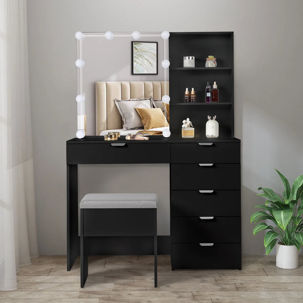 White Makeup Vanity Table Set with Sliding Mirror A7550