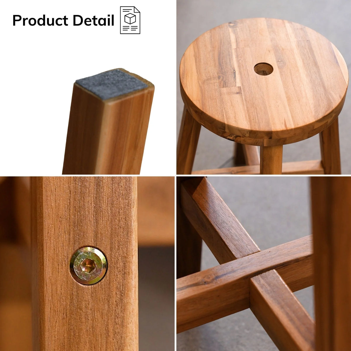 Acacia Wood 18 Inch Round Stool C1953