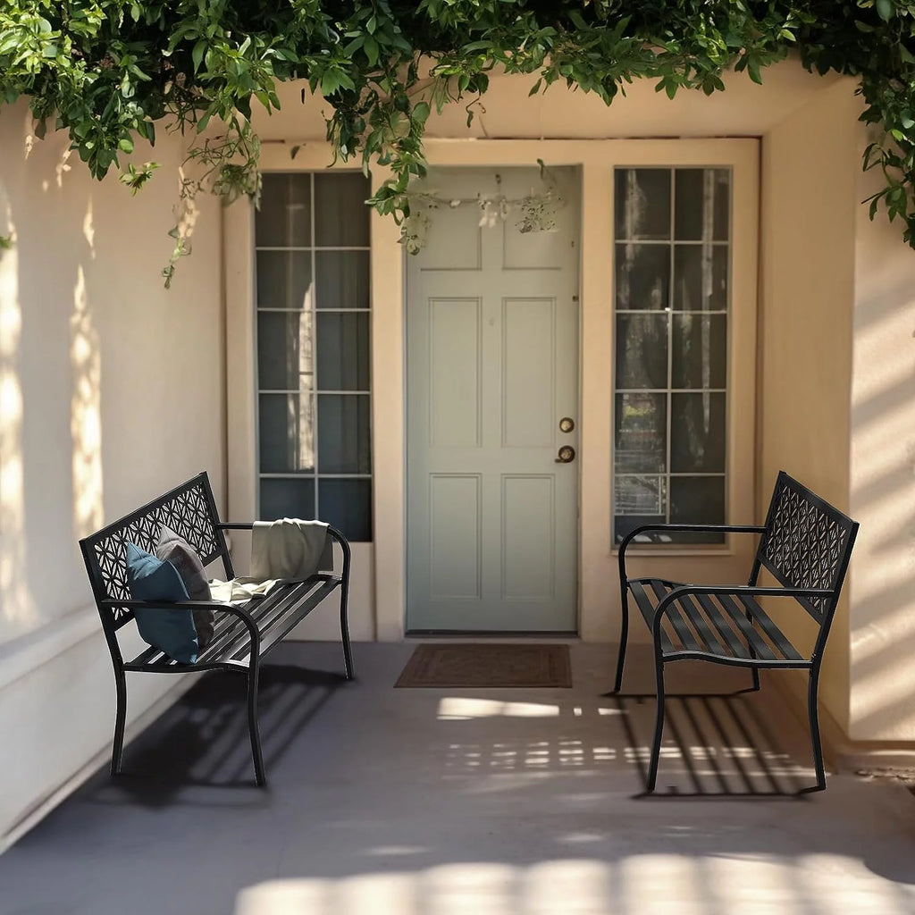 Yellow Metal Outdoor Bench X33165