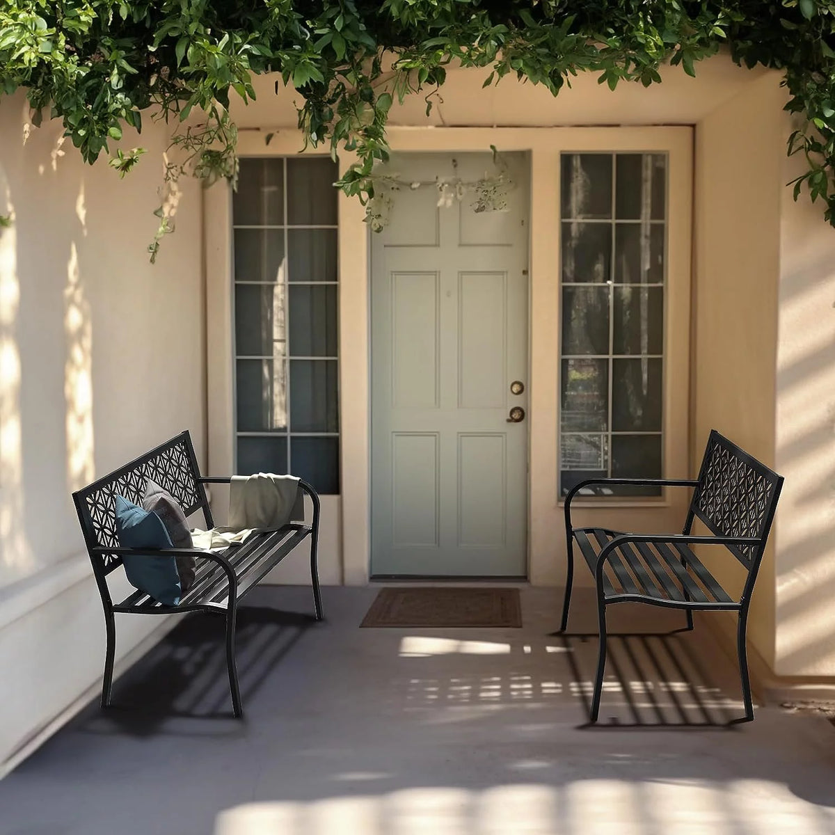 Yellow Metal Outdoor Bench X33165