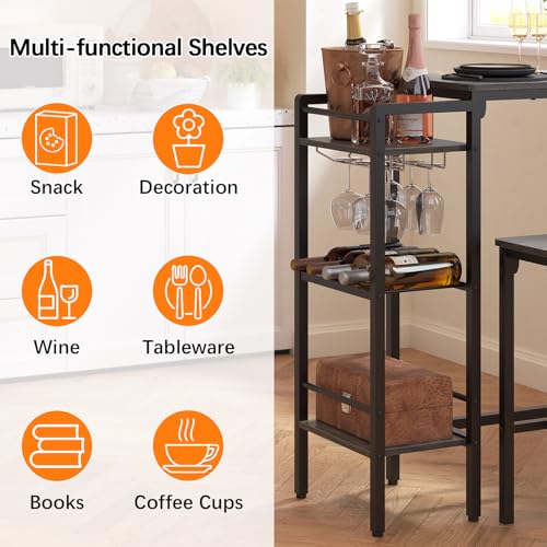 Bar Table and Chairs Set for 2 with 3 Storage Shelves and Wine Rack, Gray R594