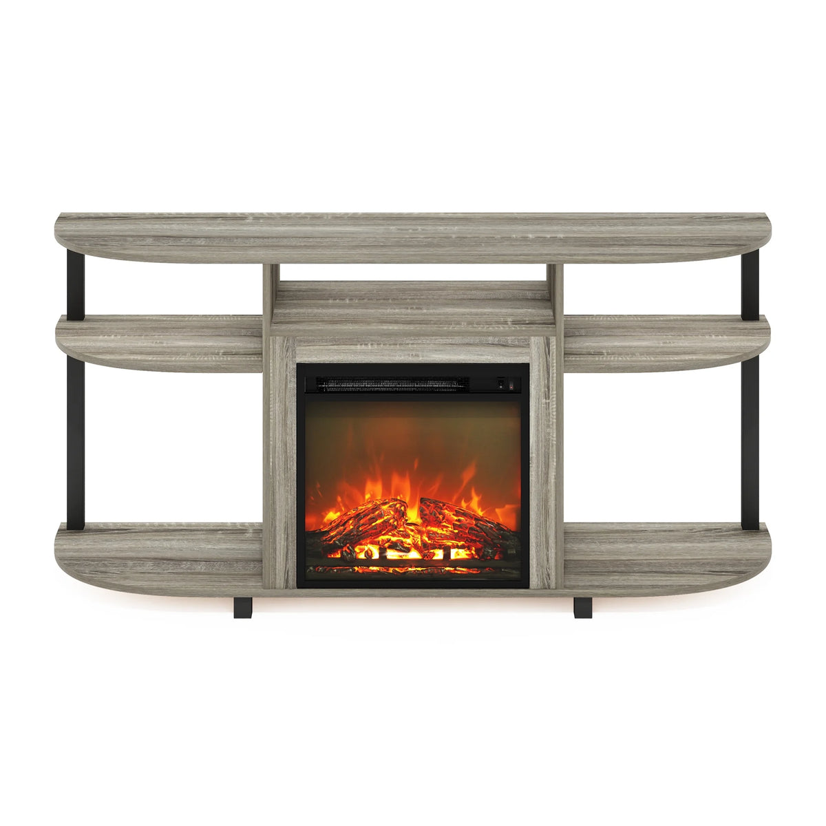 French Oak Grey Entertainment Center Stand with Fireplace for TV up to 55 Inch I527799
