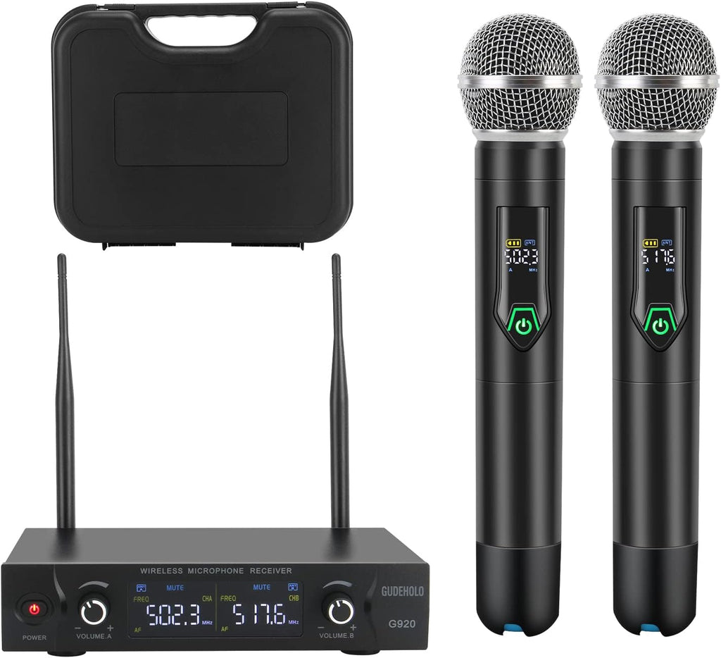 Wireless Microphone System Metal UHF Dual Handheld 20 Channels R5117