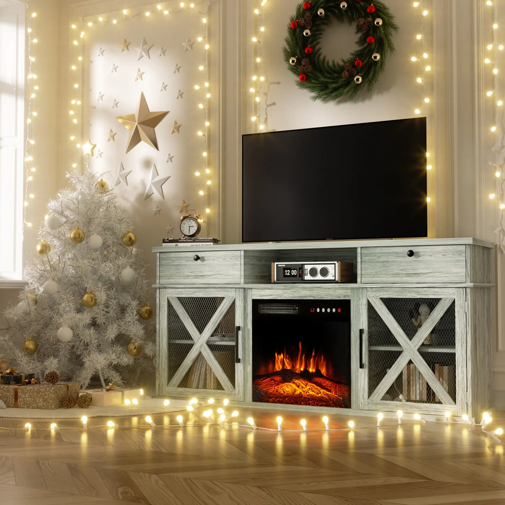 Farmhouse TV Stand with 18 Electric Fireplace B1421