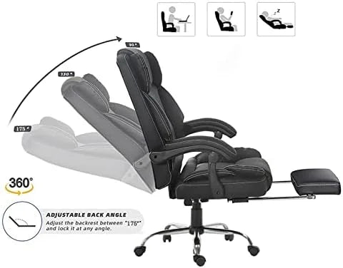 Black PU Leather Reclining Office Chair with Footrest U1002