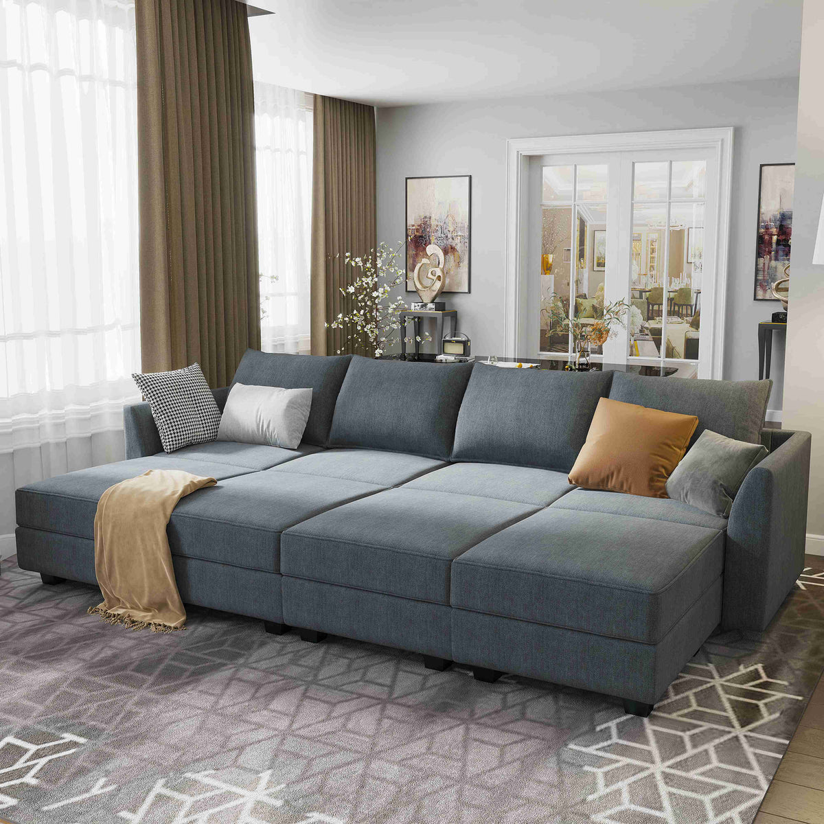 Bluish Grey Modular Sleeper Sectional Sofa Bed with Storage M45873