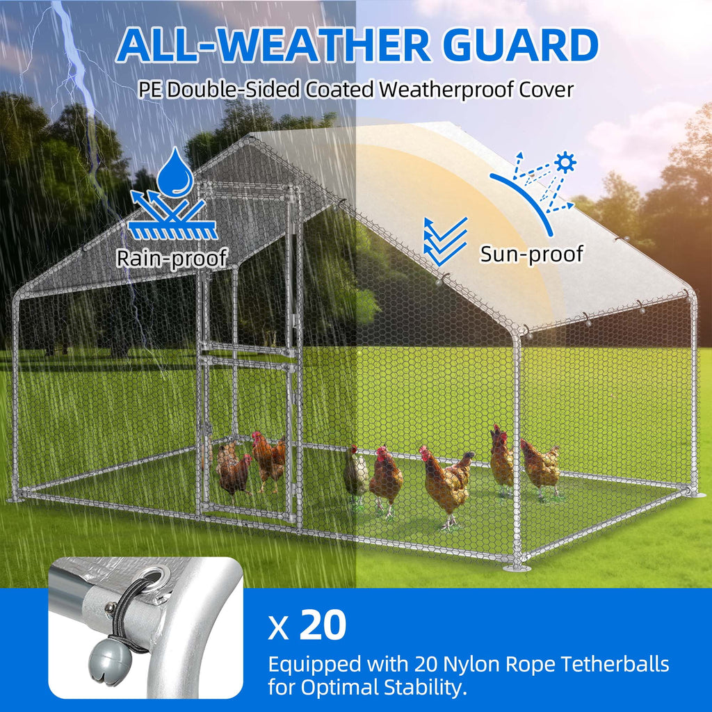 6.6 x 9.8 x 6.4 ft Metal Chicken Coop with Waterproof Cover J8653