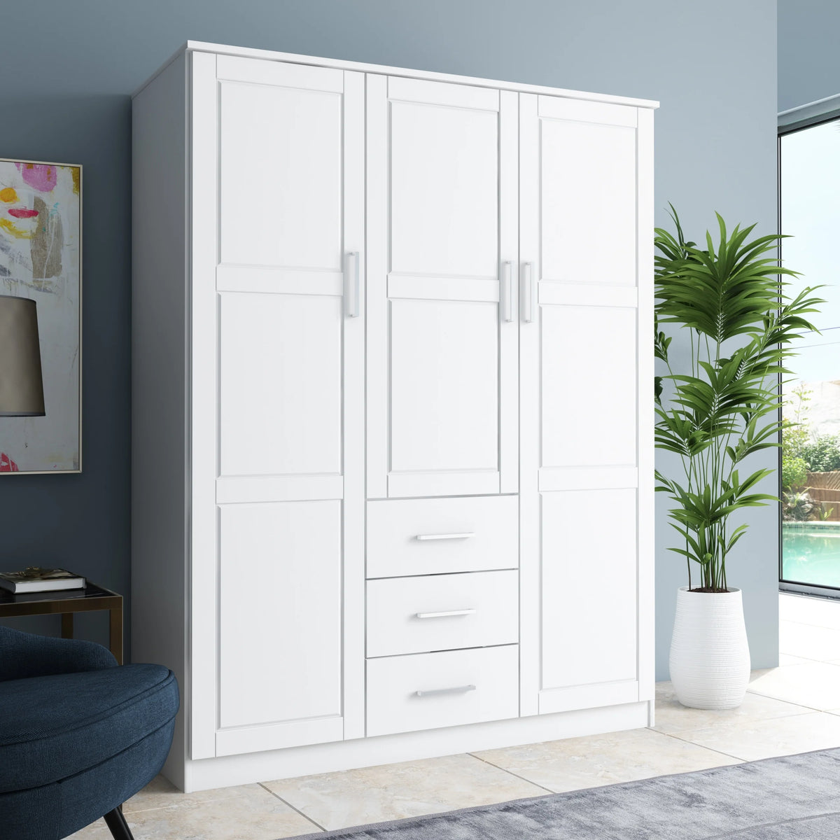 100% Solid Wood 3-Door Wardrobe Armoire K905084