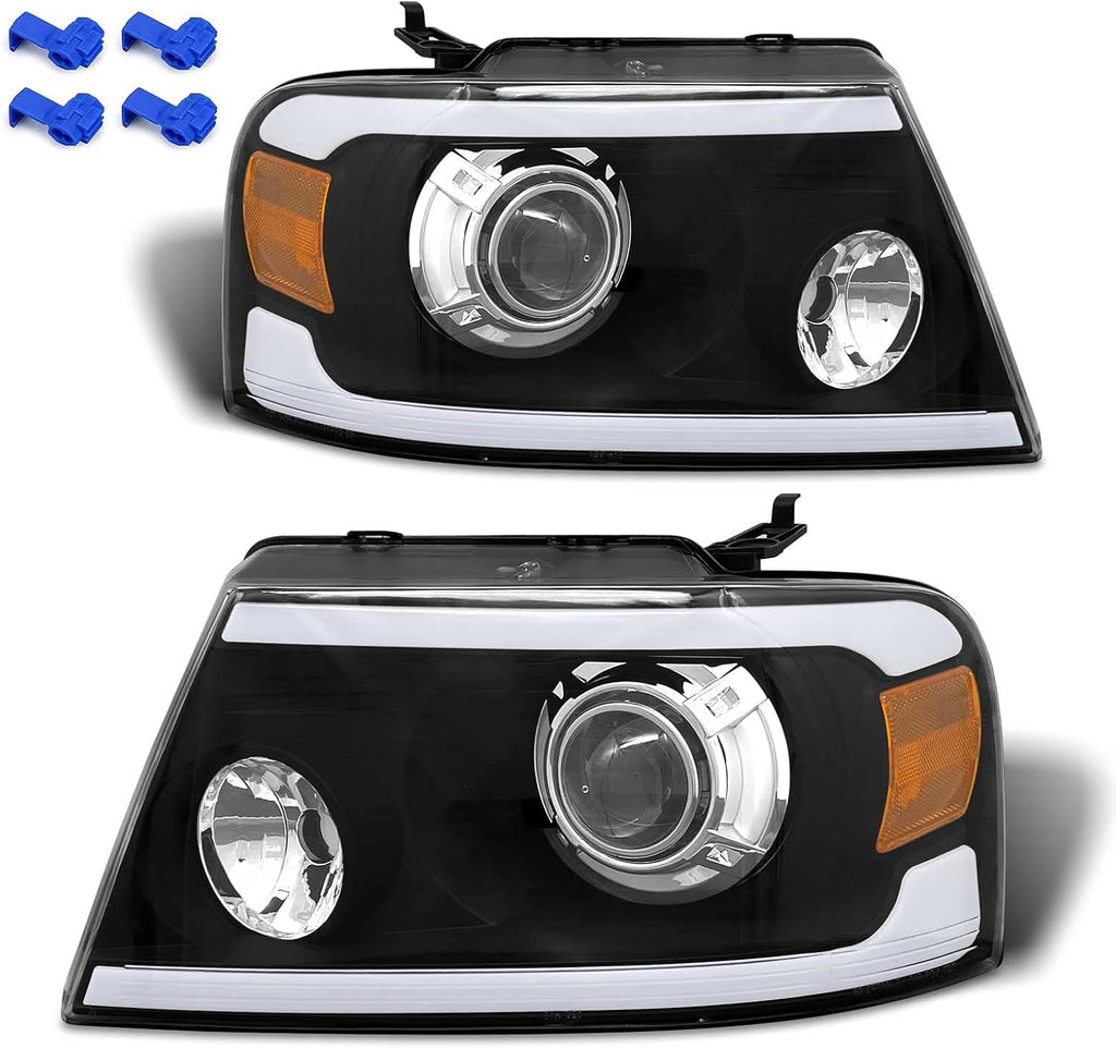 2004-2008 F150 Headlight Assembly with LED Bar Left and Right Chrome Housing X7412