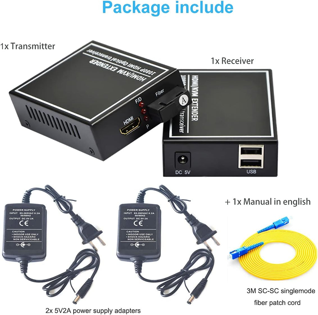 HDMI Extender Over Fiber Optic Cable up to 20Km, 1080P, 1 Transmitter and 1 Receiver X316