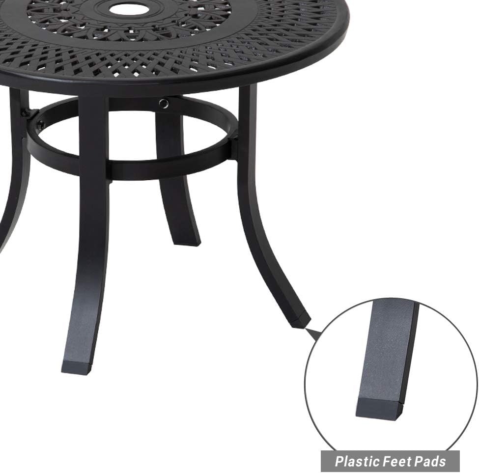 Cast Aluminum Round Side Table with Umbrella Hole, Black T572