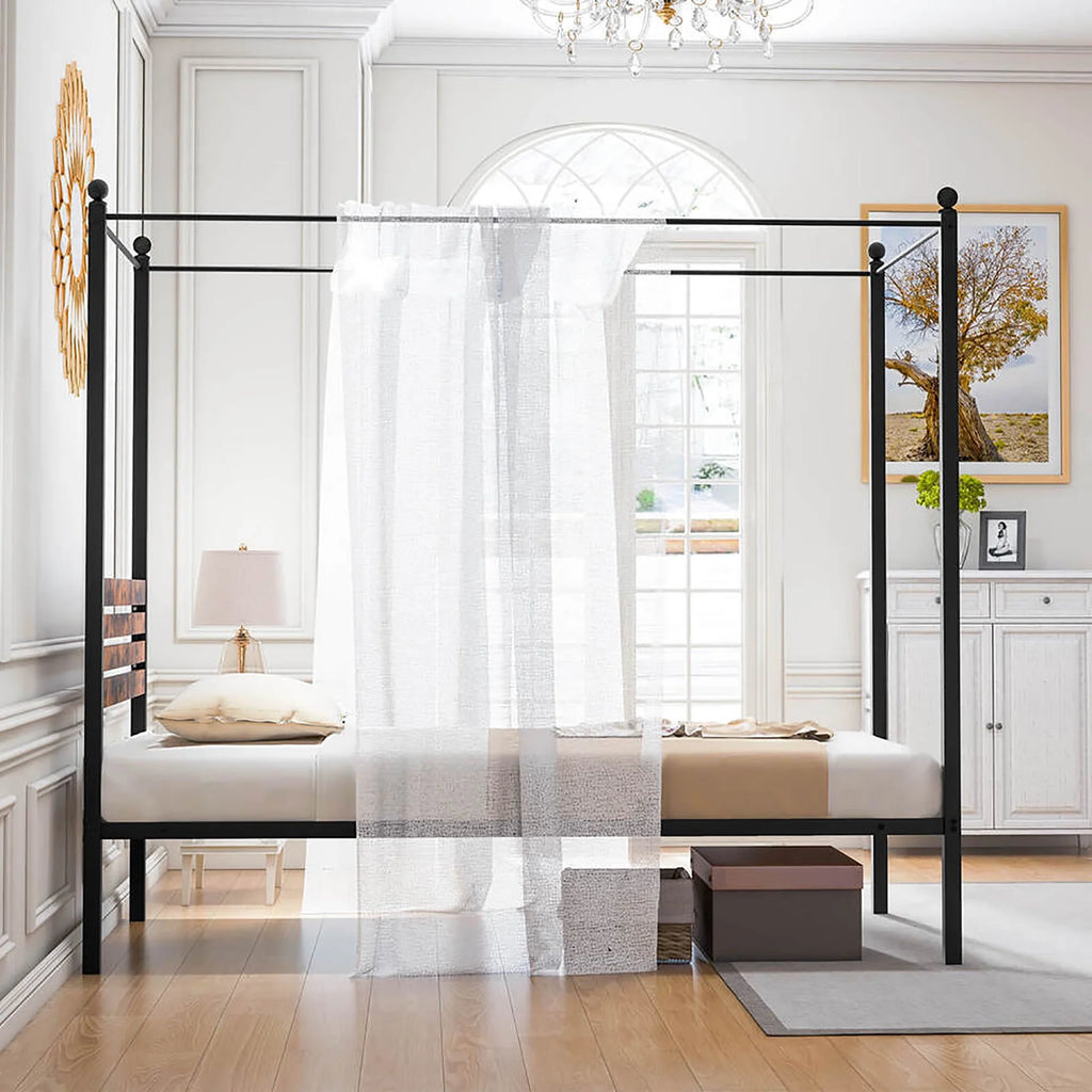 Queen Size 4-Post Canopy Metal Bed Frame Y87083