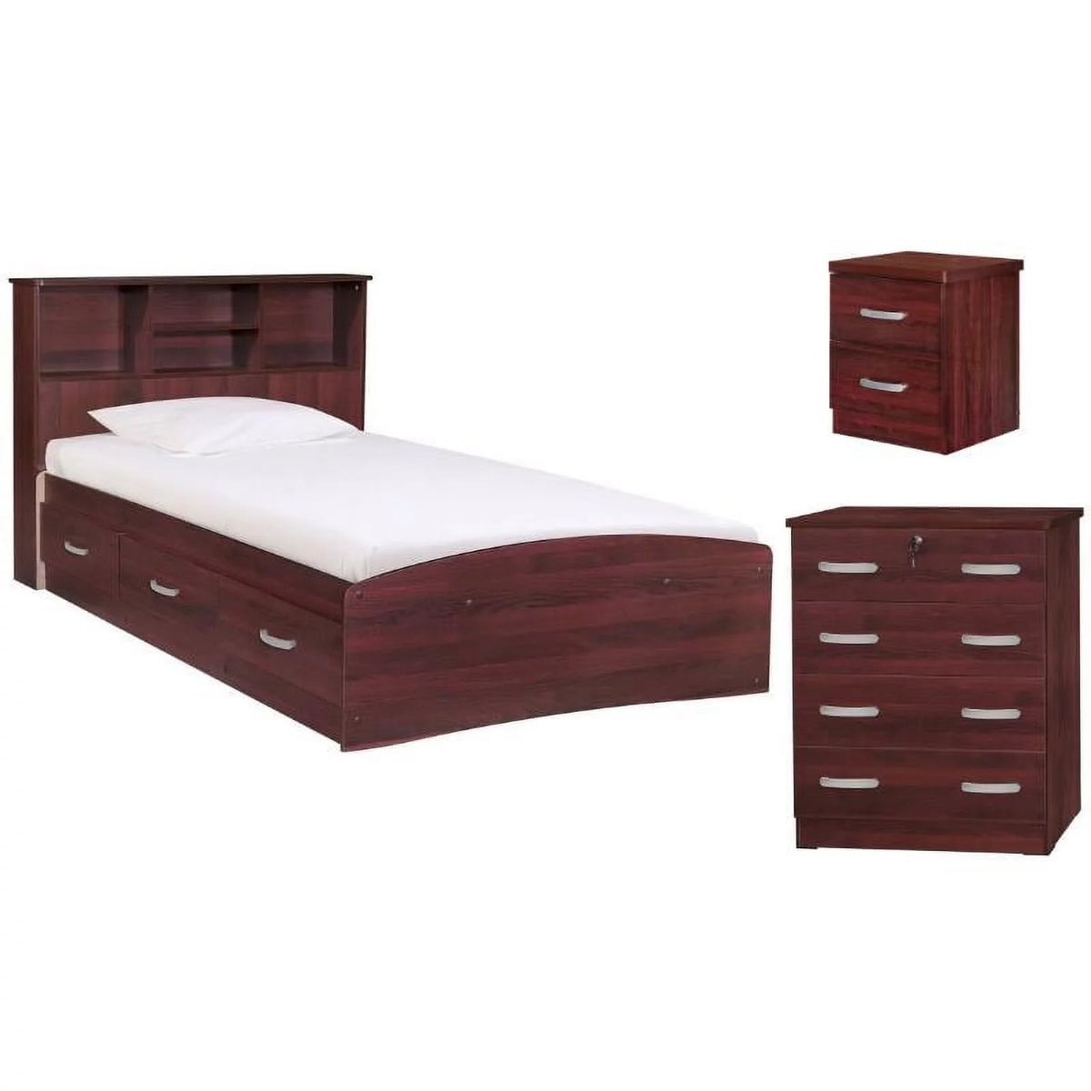 3-Piece Twin Bed 4-Drawer Dresser and Nightstand Set P2647