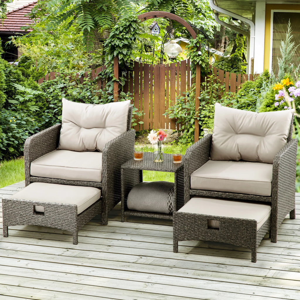 5 Pieces Wicker Patio Furniture Set with Ottomans K73041