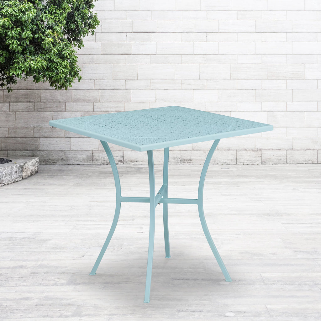 28" Square Sky Blue Indoor-Outdoor Steel Patio Table E9467