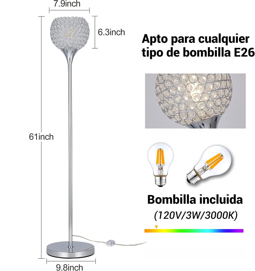 Crystal 1-Light Chrome Finish Floor Lamp with LED Bulb Q42145