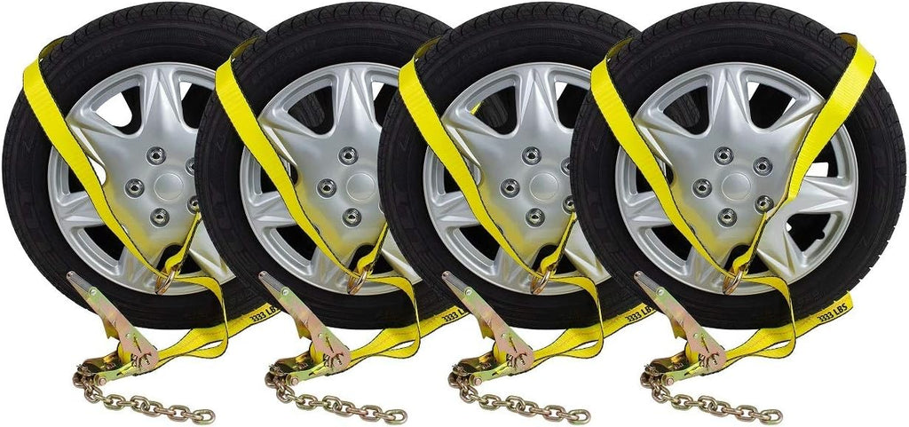 4 Pack 2 x 12' Car Tie Down Ratchet Strap with Chain Anchor E68801