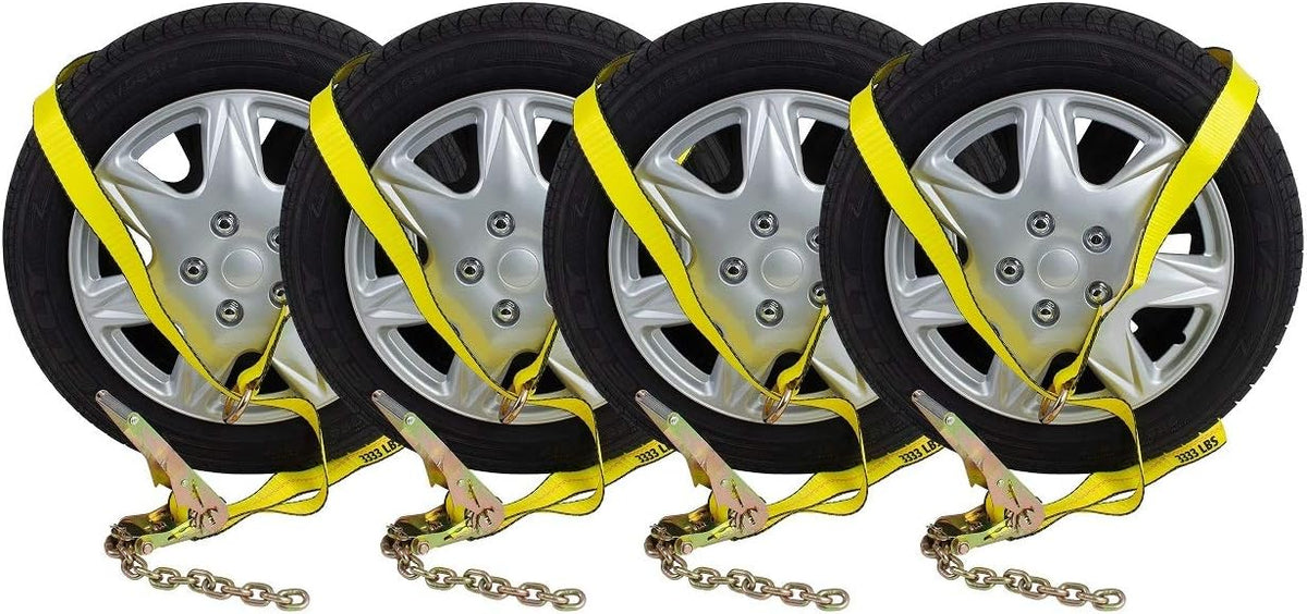 4 Pack 2 x 12' Car Tie Down Ratchet Strap with Chain Anchor E68801