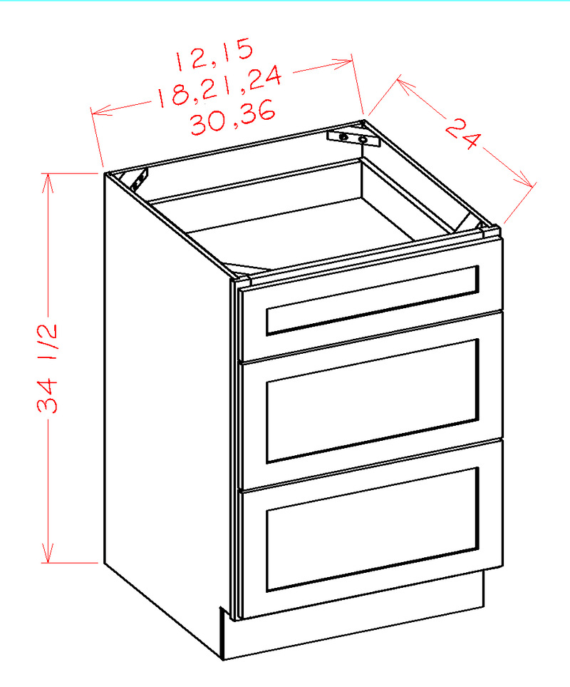 White 3 Drawers Base Cabinet X922241