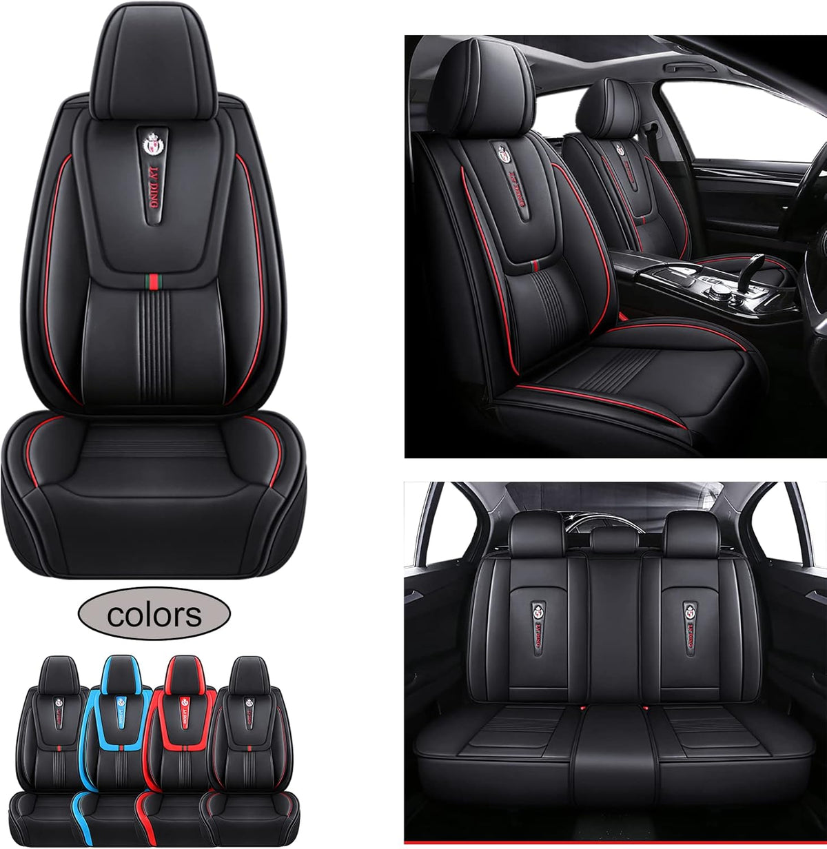 Car Seat Covers Full Set Waterproof Faux Leather Black Red G536