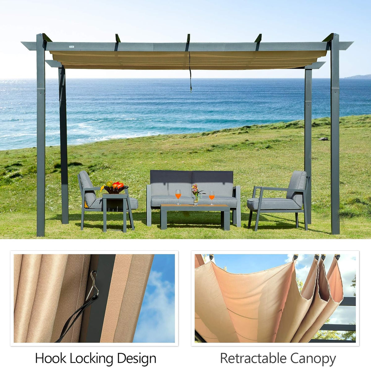 Aluminum Retractable Outdoor Pergola 10x10ft X981