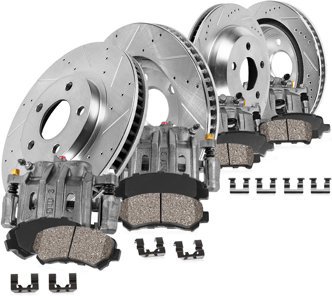 Front + Rear Calipers + Drilled Slotted Rotors + Ceramic Pads Kit G35938