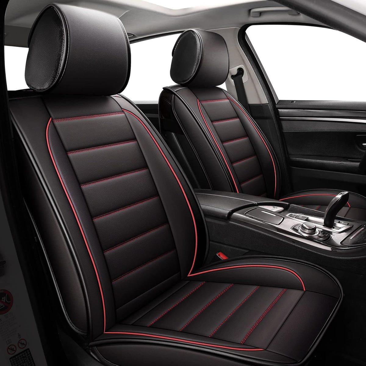 Waterproof Faux Leatherette Car Seat Covers Black Red Full Set X468149