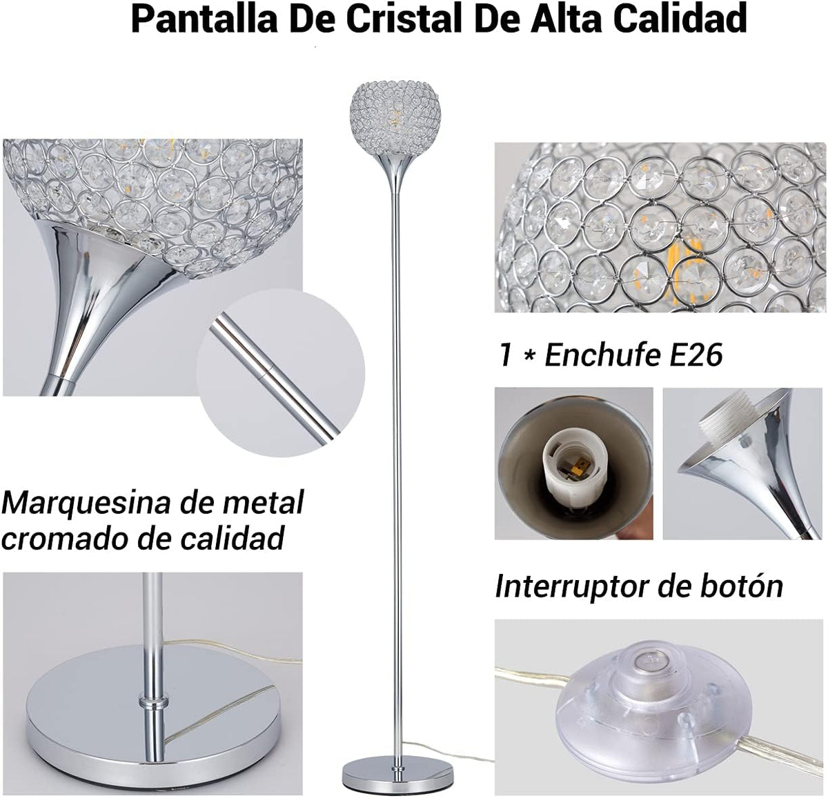 Crystal 1-Light Chrome Finish Floor Lamp with LED Bulb Q42145