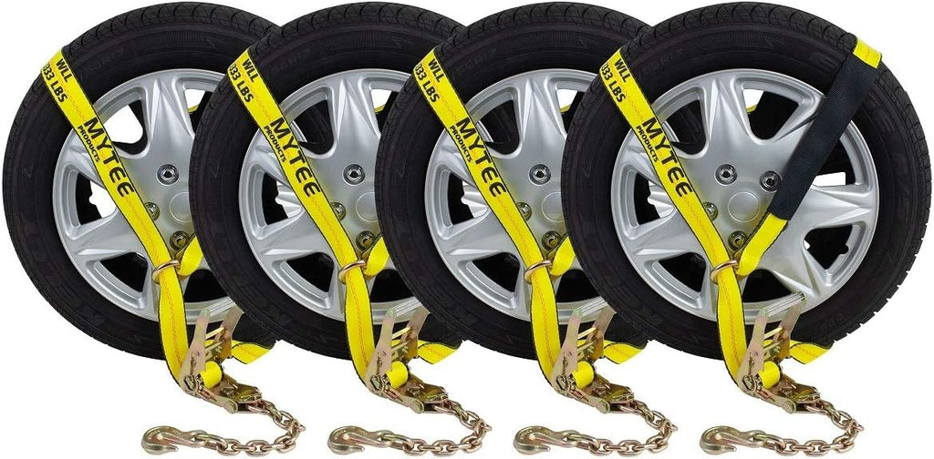 4 Pack 2 x 12' Car Tie Down Ratchet Strap with Chain Anchor E68801