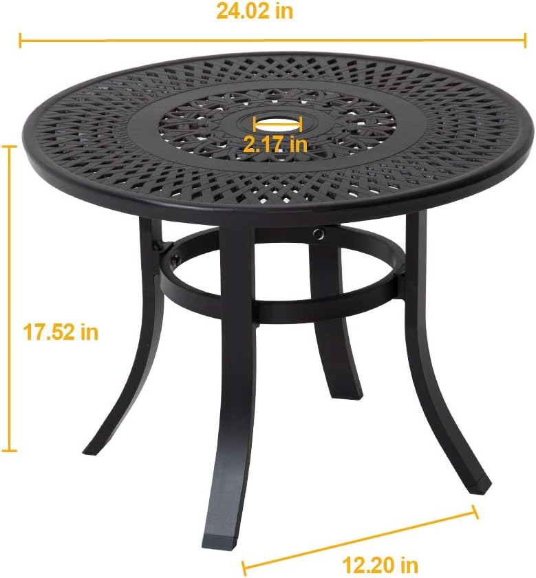 Cast Aluminum Round Side Table with Umbrella Hole, Black T572