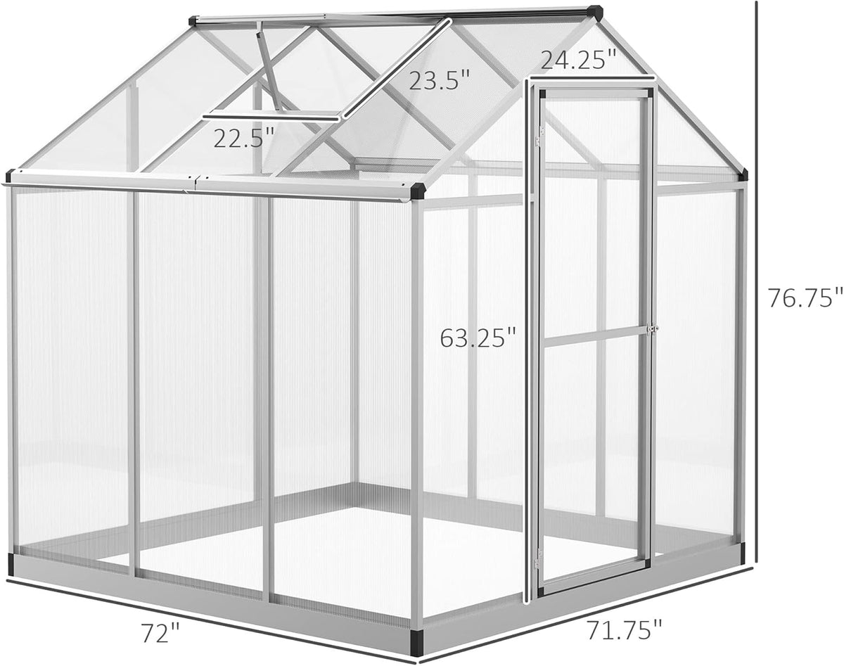 6' x 6' Walk-in Polycarbonate Greenhouse with Roof Vent L383