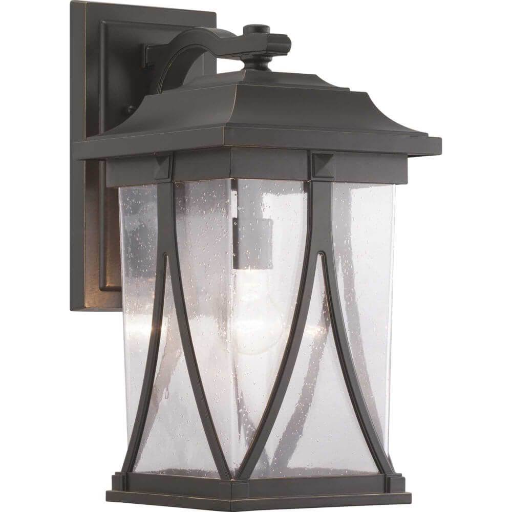 20 inch Antique Bronze Wall Lantern with Clear Seeded Glass A684